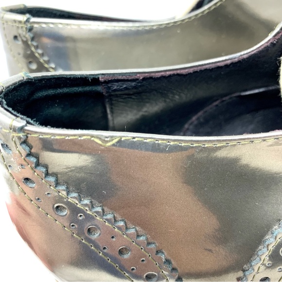 Contigo Italy Patent Leather Platform WingTip Oxfords 38 Metallic Minimalist - Picture 9 of 16